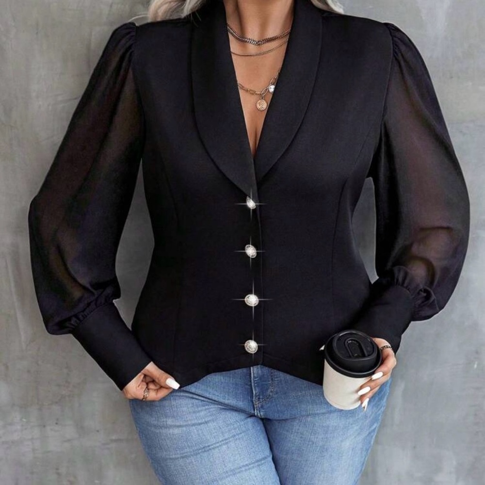 Black Blazer with Sheer Sleeves